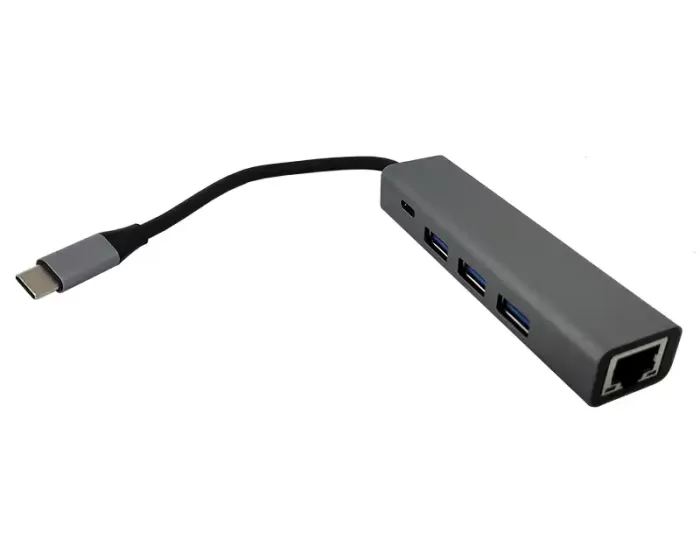 Adapter konverter USB Tip C-3xUSB 3.0+RJ45 Linkom
