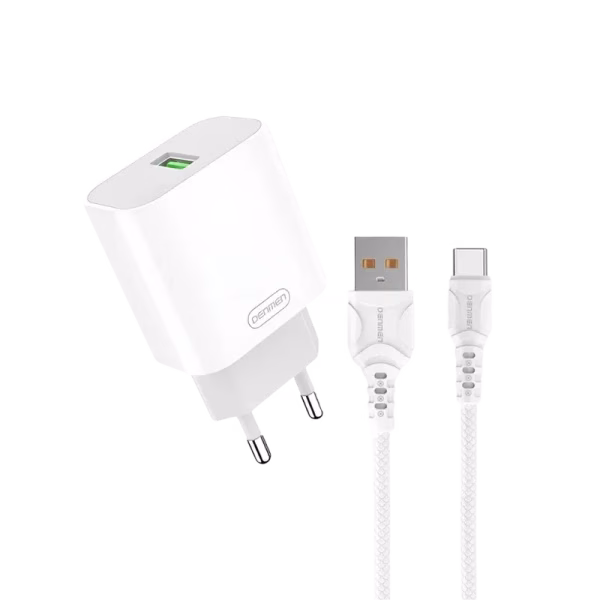 Kućni punjač Denmen DC07T fast 18W 3.6A + kabal Type C beli