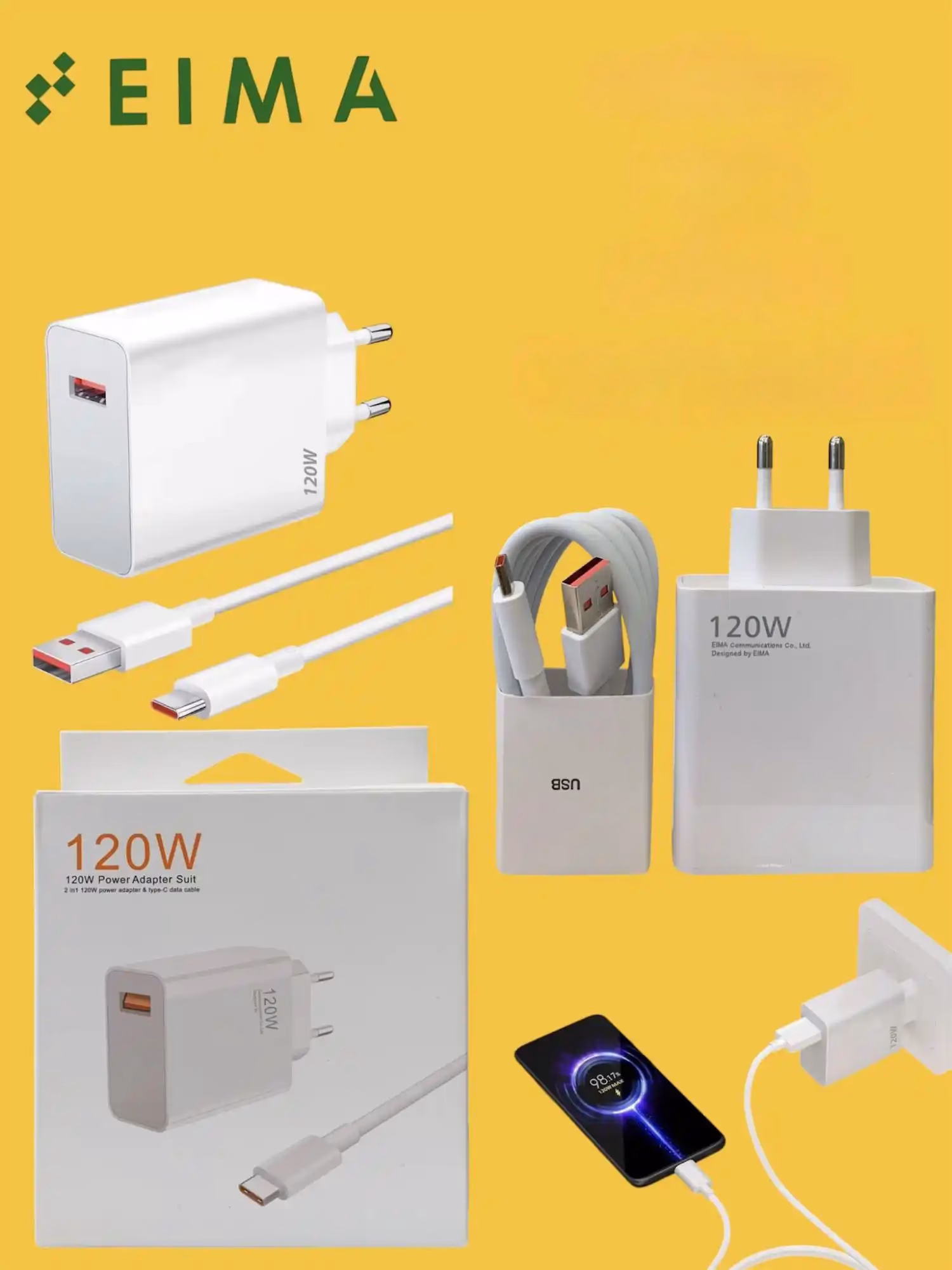 Kućni punjač Eima 120W Type C sa kablom