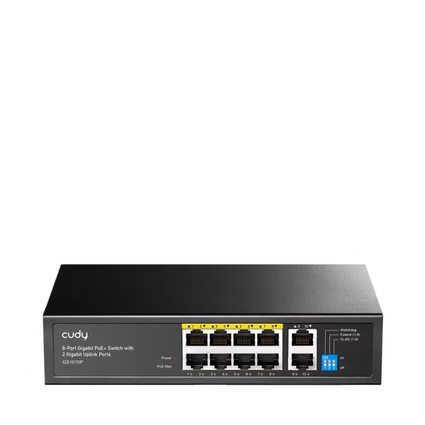 Svič 10/100/1000 10-port Cudy GS1010P/ 8 PoE+ sa 2 Gigabit Uplink porta 120W