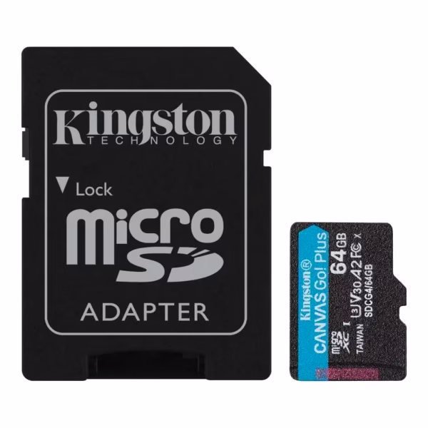 Micro SD Card 64GB Kingston+SD adapter SDCG4/64GB - 200/160 MB/s