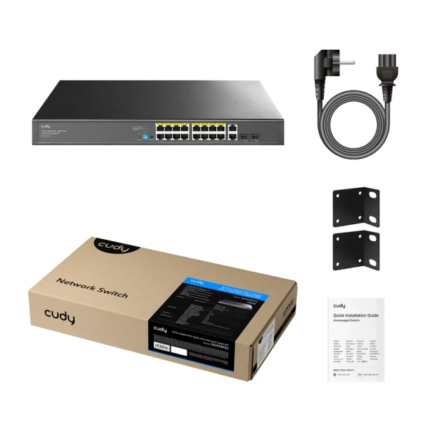 Svič 10/100/1000 16-port Cudy GS1018PS2/16 PoE+/2x Uplink/2x SFP/200W