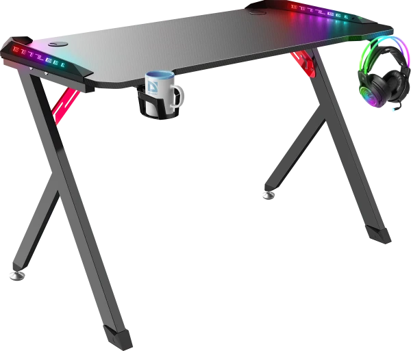 Gaming sto Defender Spirit 75cmx120cmx60cmx15mm/Backlight/držač za čase/crni