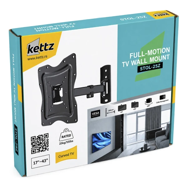 Nosač za TV Kettz STOL-25Z 17-43/vesa max 200x200/25kg/zglobni