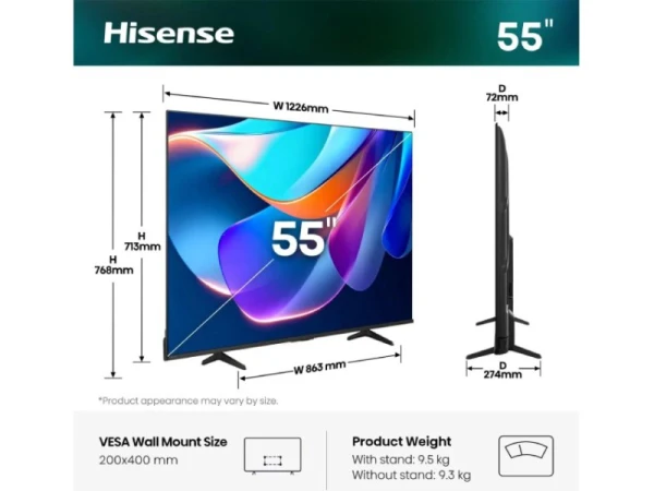 SMART LED TV 55 Hisense 55E6ST 3840x260/UHD/4K/DVB-C/T2/S2/VidaaOS