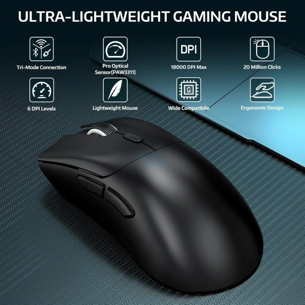 Bežični gaming miš Attack Shark R1 PAW3311/TriMode/Superlight/Ergonomic/Black
