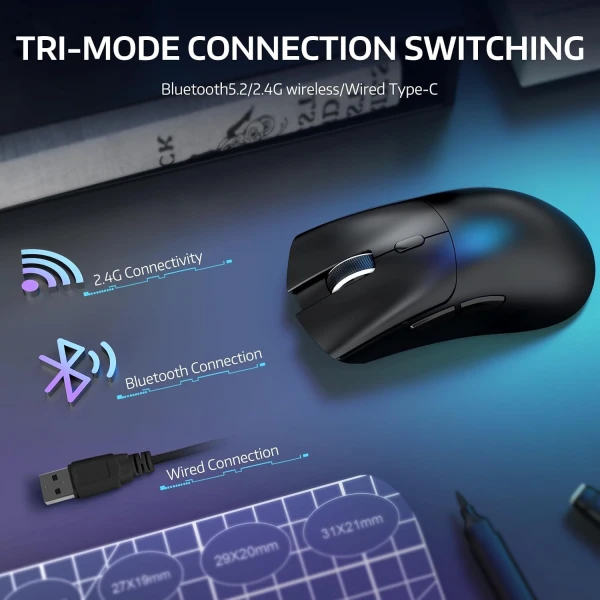 Bežični gaming miš Attack Shark R1 PAW3311/TriMode/Superlight/Ergonomic/Black - Slika 4