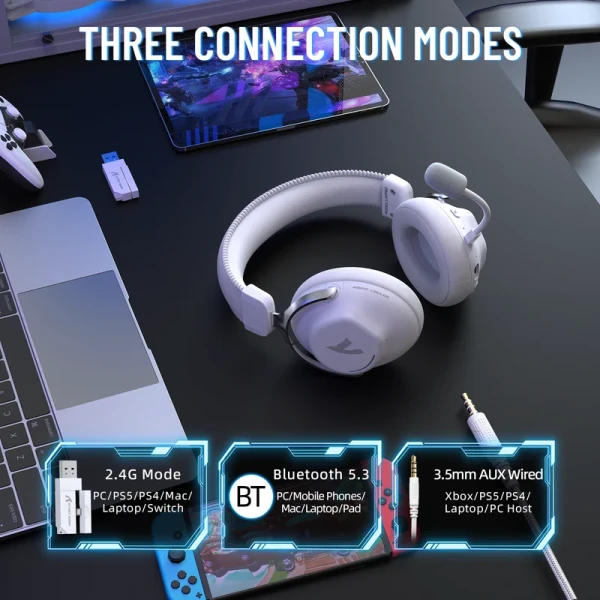 Bežične gaming Slušalice Attack Shark L50Pro 53mm/7.1 Surround/TriMode/1100mAh/Aluminium/White