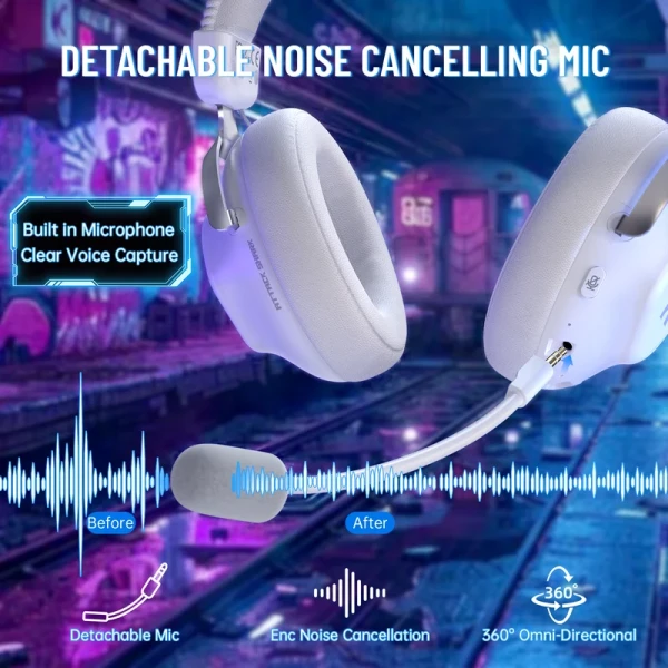 Bežične gaming Slušalice Attack Shark L50Pro 53mm/7.1 Surround/TriMode/1100mAh/Aluminium/White - Slika 4