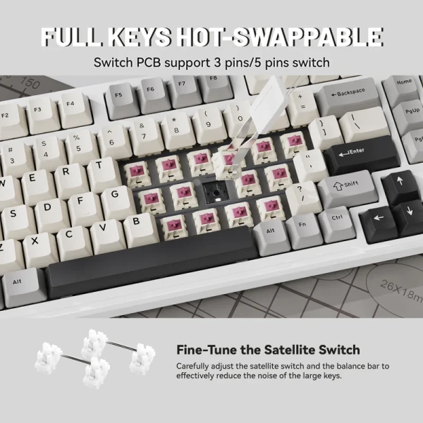 Bežična Gaming tastatura Attack Shark X98 Mehanička/Full Size/TriMode/Gasket/Cheese White