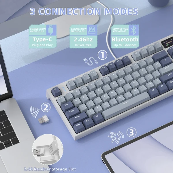 Bežična gaming tastatura Attack Shark K86 Mehanička/TriMode/TFT Screen/Media Control/Lavender Blue