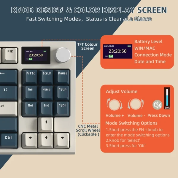 Bežična gaming tastatura Attack Shark K86 Mehanička/TriMode/TFT Screen/Media Control/Timing Machine