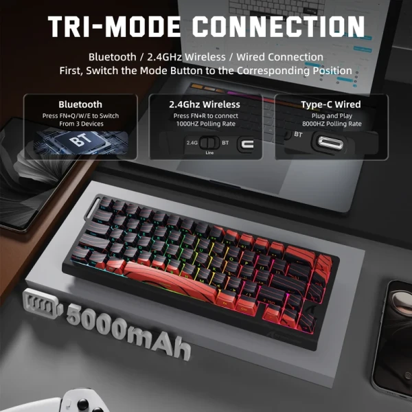 Bežična gaming tastatura Attack Shark X68Pro HE Magnetic Swith/8KHz/TriMode/RT/SnapTap/Black red