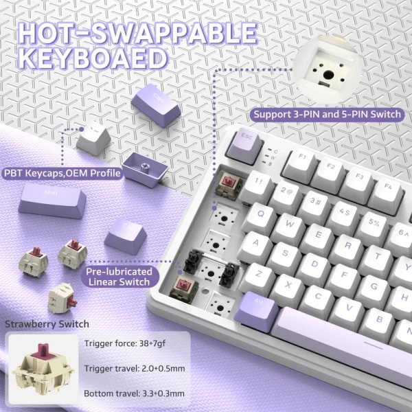 Bežična gaming tastatura Attack Shark X87 Mehanička/TriMode/4000mAh/Hot Swap/Twilight