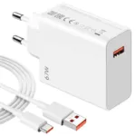 Kućni punjač Eima GaN 67W 1xUSB A sa Type C kablom beli