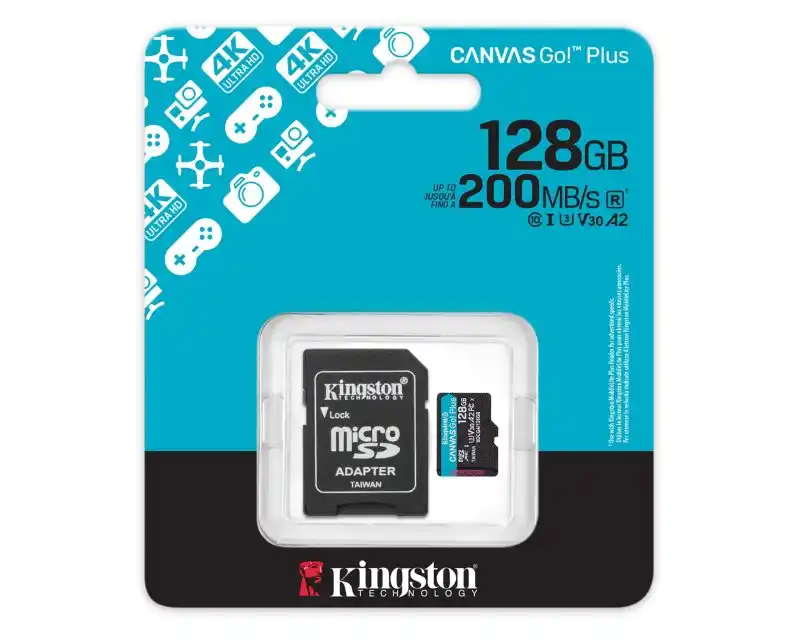 Micro SD Card 128GB Kingston+SD adapter SDCG4/128GB - 200/160 MB/s
