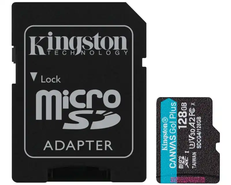 Micro SD Card 128GB Kingston+SD adapter SDCG4/128GB - 200/160 MB/s